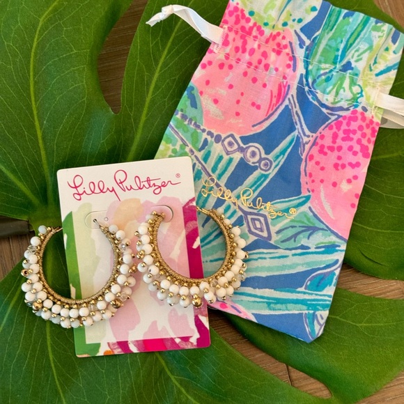 Lilly Pulitzer Beaded  Hoop Earrings w/Jewelry Bag - Picture 7 of 7